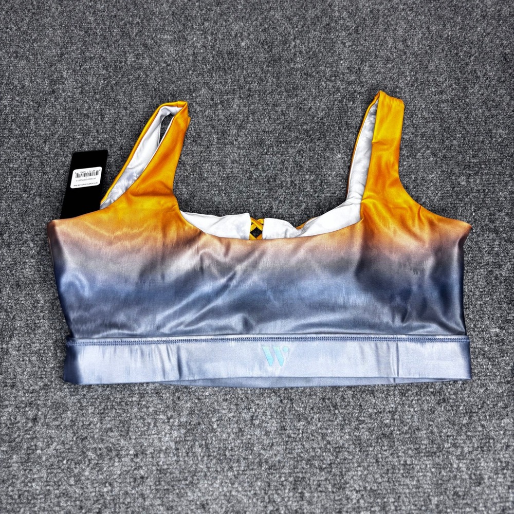 "Wear It To Heart" Women's Nina Bra Silk‎ Metal Ombre Yellow Grey Sports Bra - Picture 2 of 3
